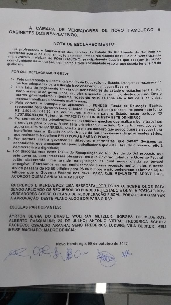 nota de esclarecimento dos professores