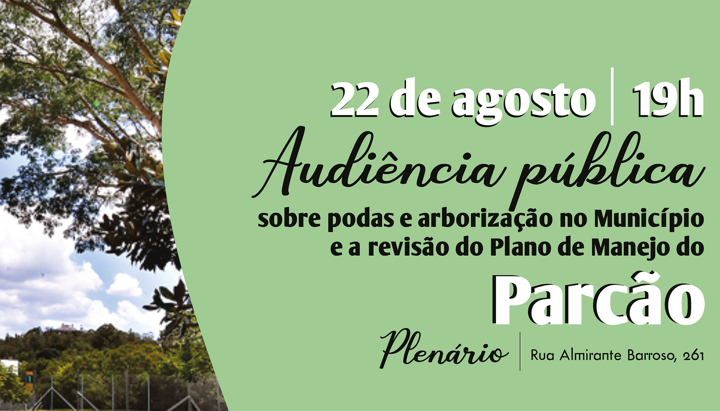 Câmara realizará audiência pública sobre poda de árvores e Plano de Manejo do Parcão