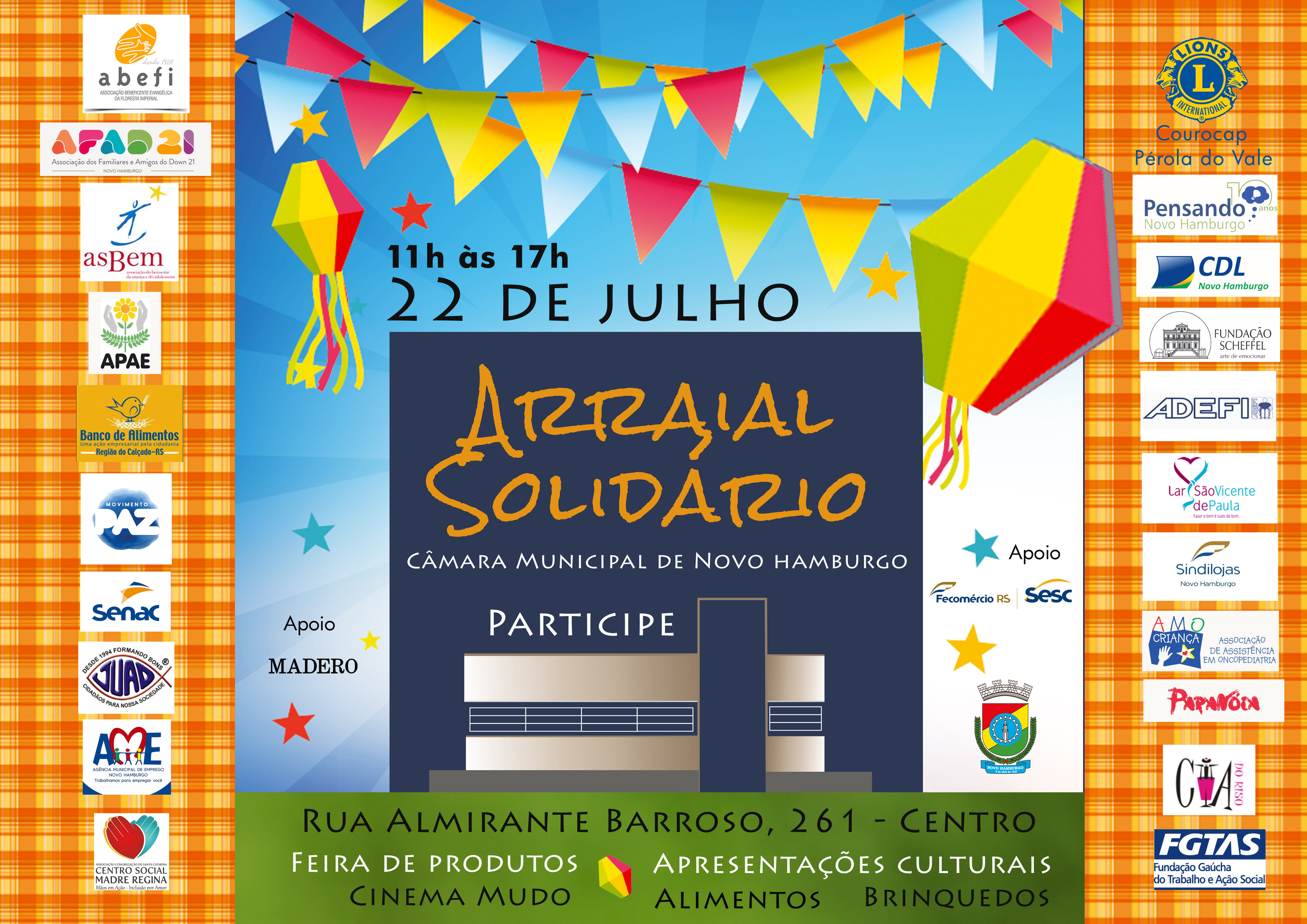 Sábado será dia de Arraial Solidário 