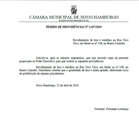 03/05/2019 - Fernando Lourenço requisita recolhimento de lixo e entulhos na rua Teco Teco em Canudos