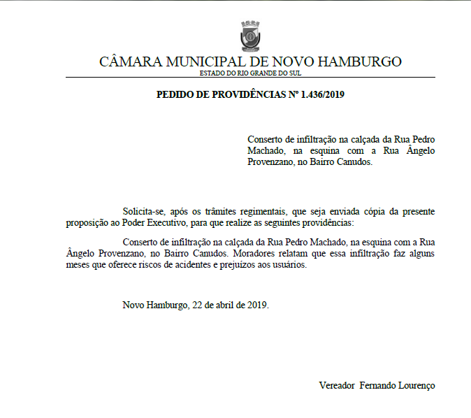 03/05/2019 - Fernando Lourenço solicita conserto de infiltração na rua Pedro Machado em Canudos