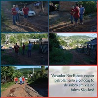 06/12/2019 - Vereador Nor Boeno requer patrolamento e colocação de saibro em via no bairro São José