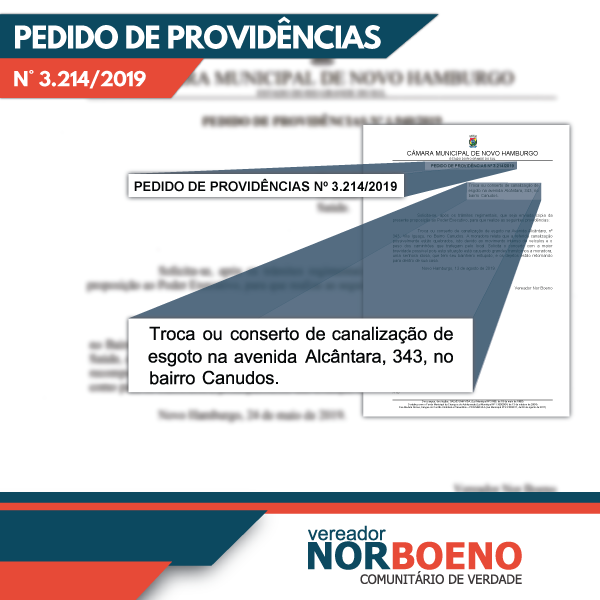 14/08/2019 - Nor Boeno solicita intervenção em canalização de esgoto na avenida Alcântara