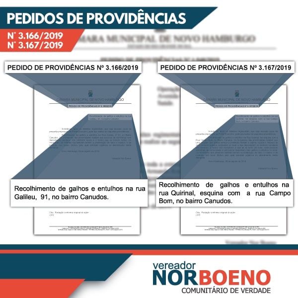 14/08/2019 - Nor Boeno solicita recolhimento de galhos e entulhos em dois terrenos de Canudos