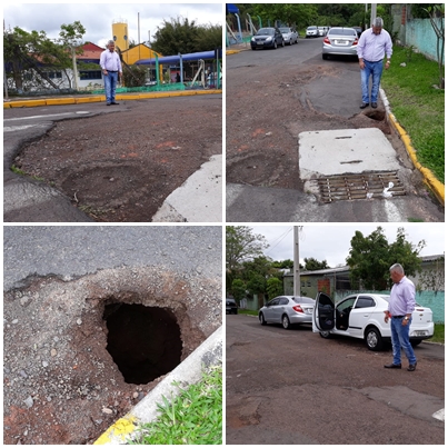 15/10/2018 - Nor Boeno solicita conserto de infiltração e recomposição asfáltica em frente a escola no bairro Jardim Mauá