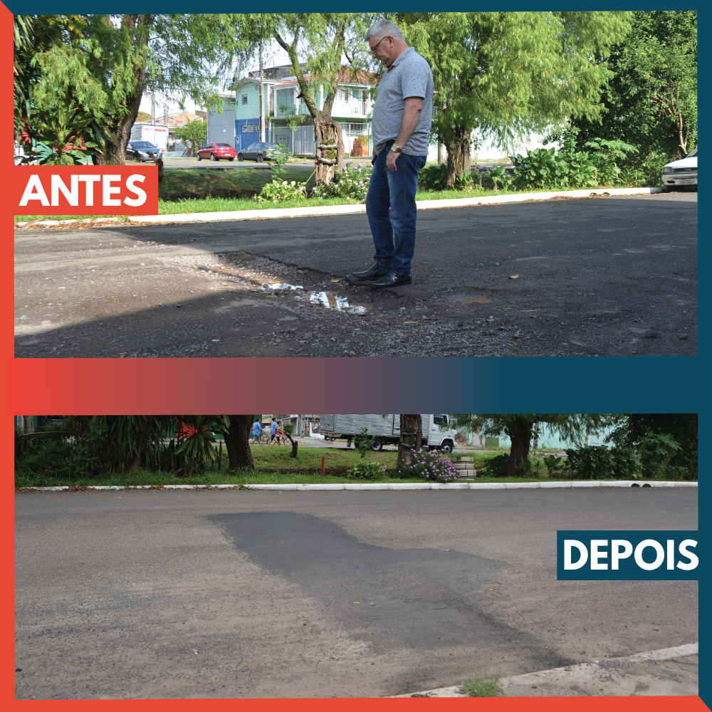 22/01/2019 - Vereador Nor Boeno tem pedido de conserto de asfalto atendido em frente a comércio no bairro Canudos