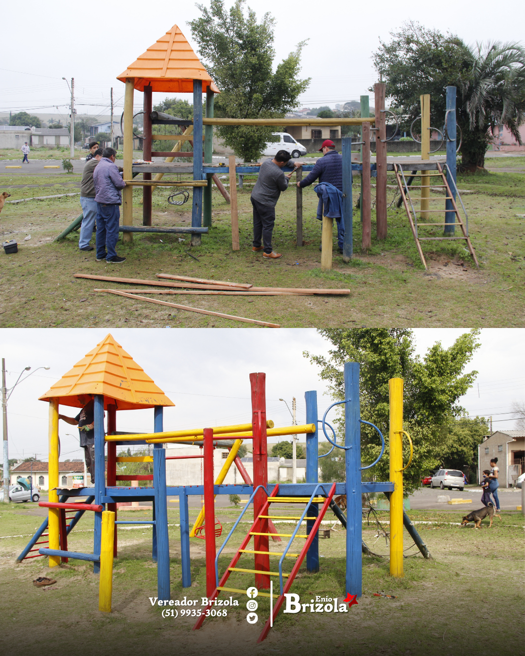 28/07/2022 - Vereador Brizola dá sequência a conserto de praça com pintura dos brinquedos