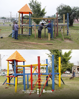 28/07/2022 - Vereador Brizola dá sequência a conserto de praça com pintura dos brinquedos