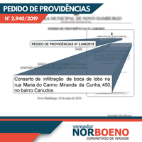 31/07/2019 - Vereador Nor Boeno solicita conserto de infiltração em boca de lobo