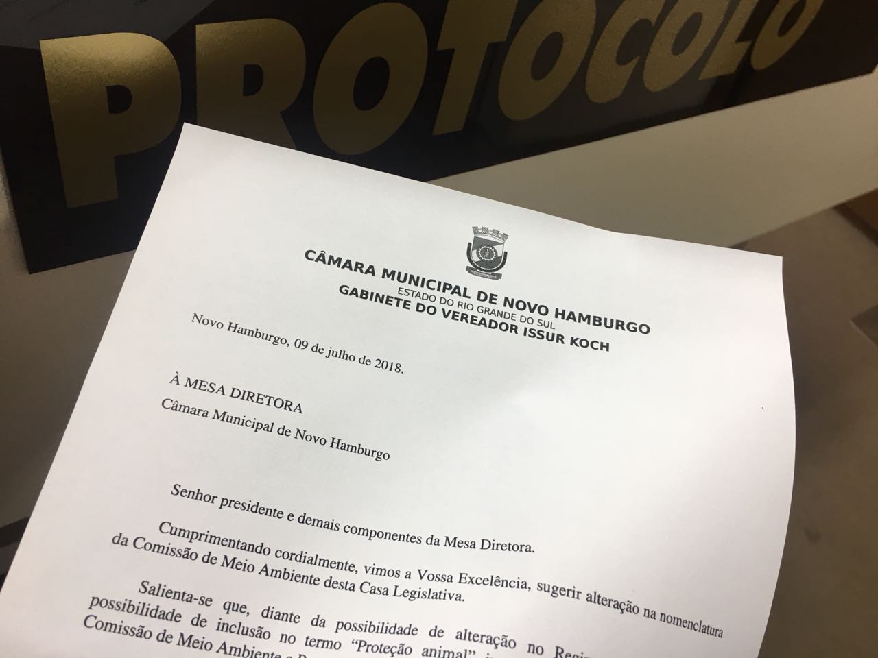 11/07/2018 - Issur Koch sugere inclusão do termo "Proteção Animal" junto à nomenclatura da Comissão de Meio Ambiente